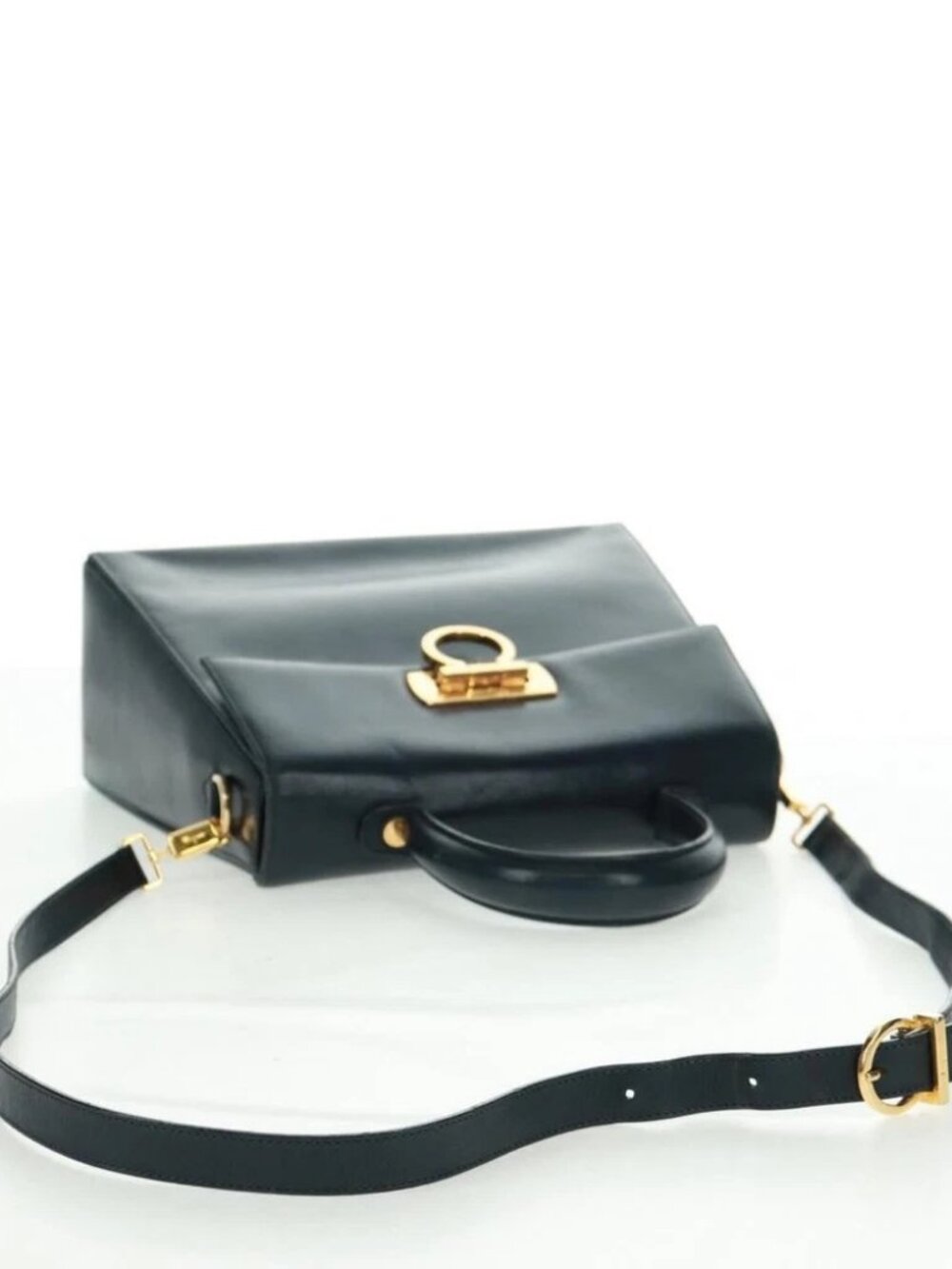 Salvatore Ferragamo Gancini Hand Bag Leather 2way Navy Gold - Picture 7 of 16